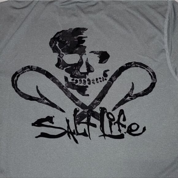 Salt Life Skull and Hook Camo Short Sleeve SLX UV Performance Pocket Tee Size M - Picture 3 of 7
